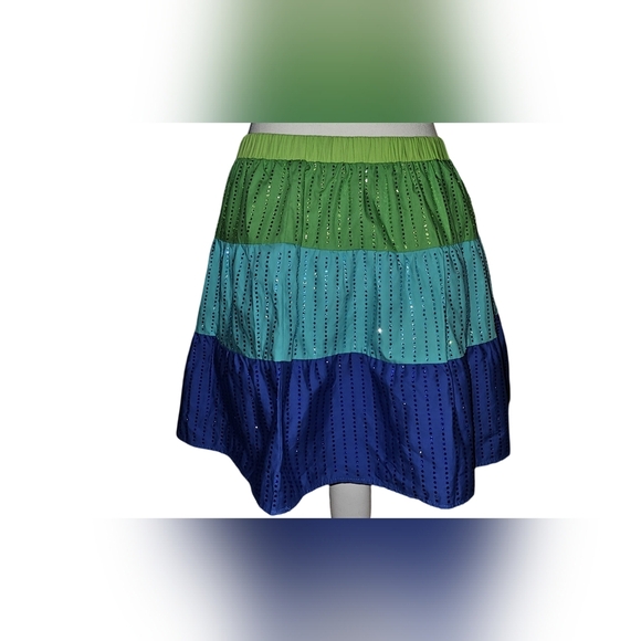 Queen of Sparkles Skort Green Blue Rhinestone Striped Festival Pull-On Sz S - Picture 4 of 12